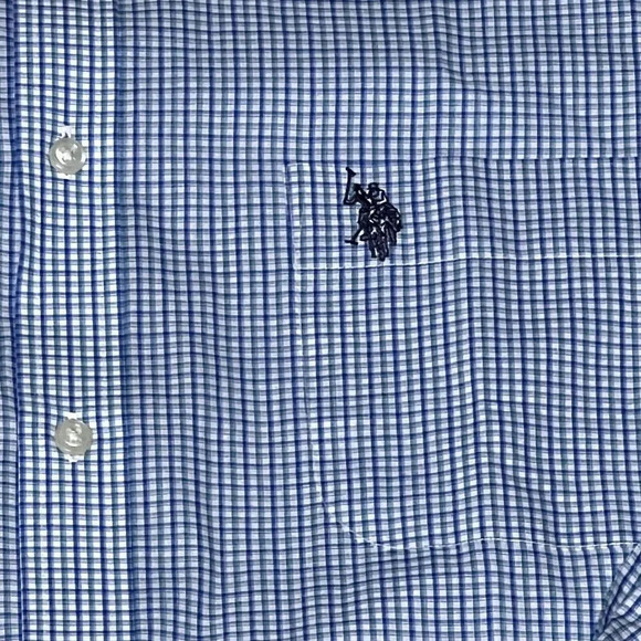U.S. Polo Assn Checkered Blue Button Up Shirt Medium 15/15 1/2 32/33 Long Sleeve - Picture 4 of 7